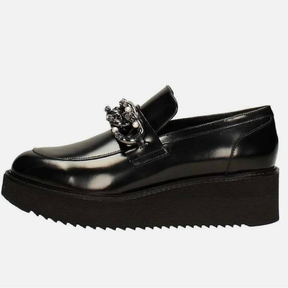 Jeannot Donna Leather Embellished Platform Slip On Loafer
